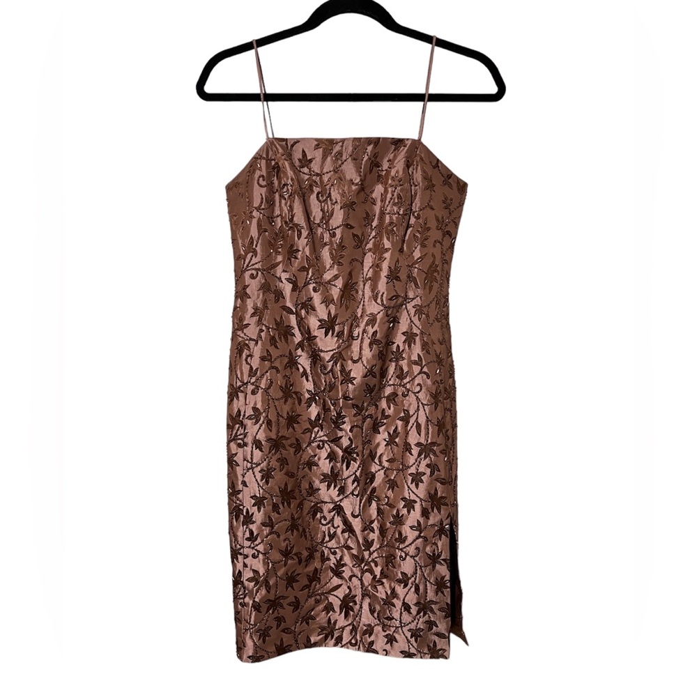 VTG Pink Floral Beaded Mini Cocktail Party Dress - JS Collections (Size 6)